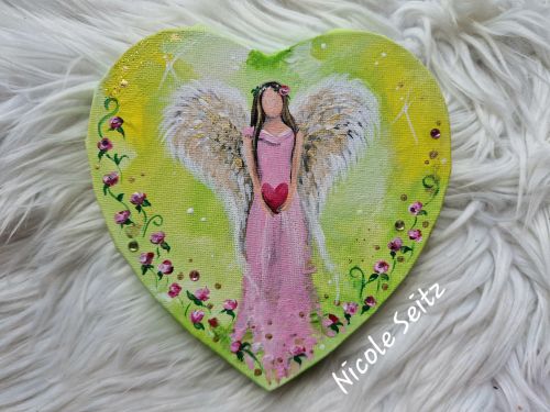 Leinwandbild (Original) * Rosenengel * 15 x 15 cm * Engelbild Herzform