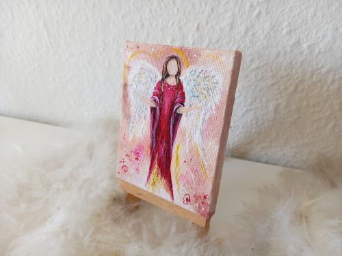 Engel auf Mini-Leinwand * 7 x 9 cm * mit Staffelei - Kraftengel