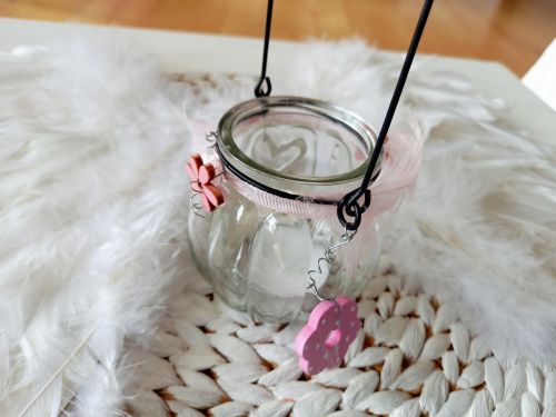 Teelichtglas mit Aufhängebügel * Rosa