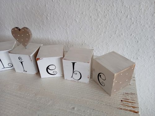 Preview: Deko-Würfel * LIEBE * Shabby * Landhaus * Weiß-Beige * 6 x 6 x 6 cm