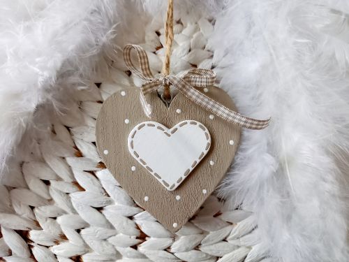 Preview: Herzhänger * Pünktchen * Beige * 8 x 8 x 0,7 cm * Holz