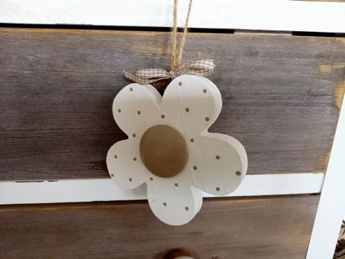 Preview: Holzblume * Pünktchen * Beige/Weiß * 11,5 x 1,5 cm