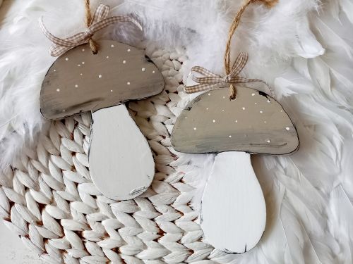 Preview: 2 Fliegenpilze * Pünktchen * Beige/Weiß * 13 x 10 x 0,5 cm