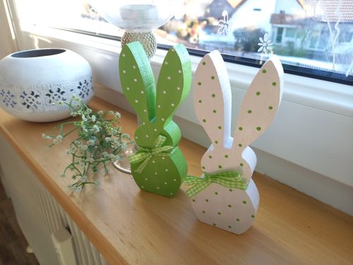 Preview: 2 Osterhasen * Pünktchen * Grün * 15 x 6 x 2 cm