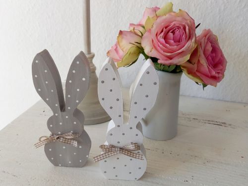 Preview: 2 Osterhasen * Pünktchen * Beige/Taupe * 15 x 6 x 2 cm