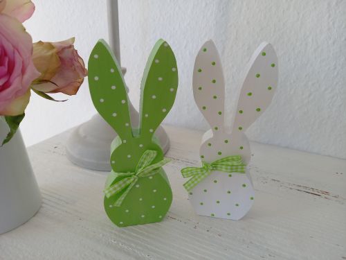 Preview: 2 Osterhasen * Pünktchen * Grün * 15 x 6 x 2 cm