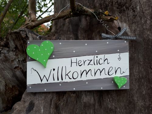 Türschild * WILLKOMMEN * Herz * Beige-Hellgrün