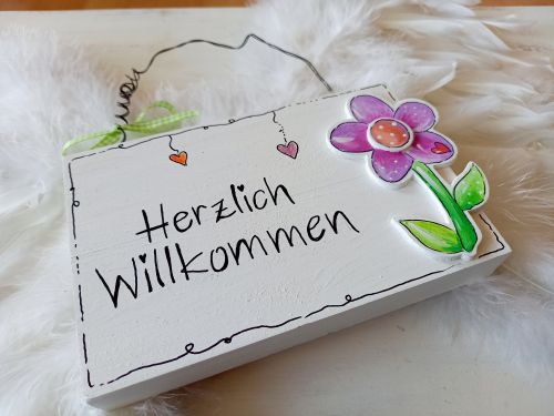 Türschild * Blume * Herzlich Willkommen * Herz