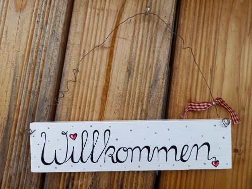 Türschild * Willkommen *  20 x 4,8 cm * Weiß * Shabby * Herz