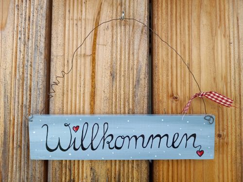 Türschild * Willkommen *  20 x 4,8 cm * Grau * Shabby * Herz