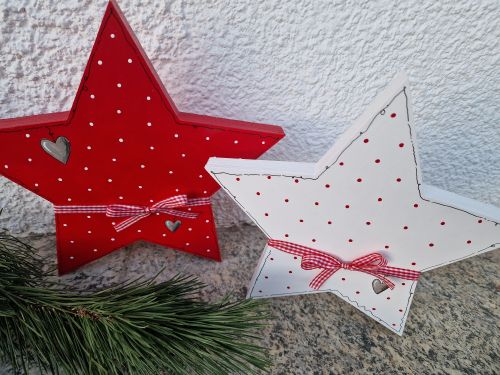 2 Sterne * Pünktchen * Rot-Weiß-Beige * 27 und 29 cm * zum Aufstellen