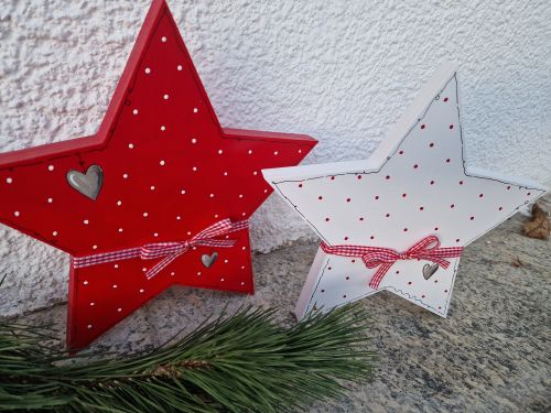 Preview: 2 Sterne * Pünktchen * Rot-Weiß-Beige * 27 und 29 cm * zum Aufstellen