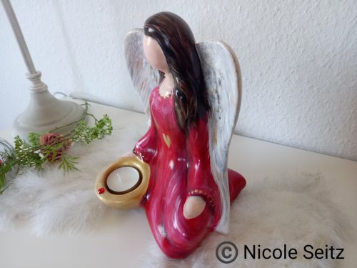 Engellicht handbemalt * Goldlicht * Herz * Höhe 21 cm * Keramik