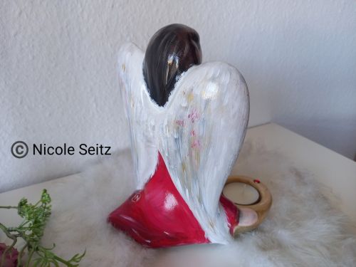 Engellicht handbemalt * Goldlicht * Herz * Höhe 21 cm * Keramik