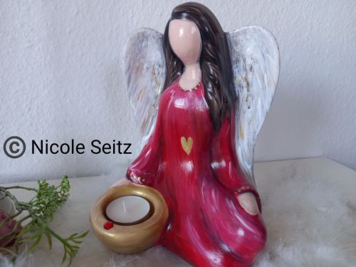 Engellicht handbemalt * Goldlicht * Herz * Höhe 21 cm * Keramik