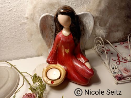 Engellicht handbemalt * Goldlicht * Herz * Höhe 21 cm * Keramik