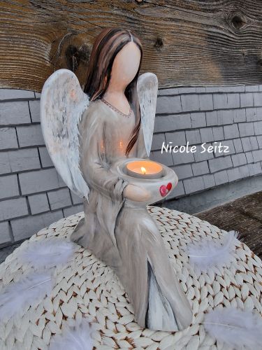 Engelfigur handbemalt * Herzenslicht * Herz * 29 x 18 x 22,5 cm * Keramik