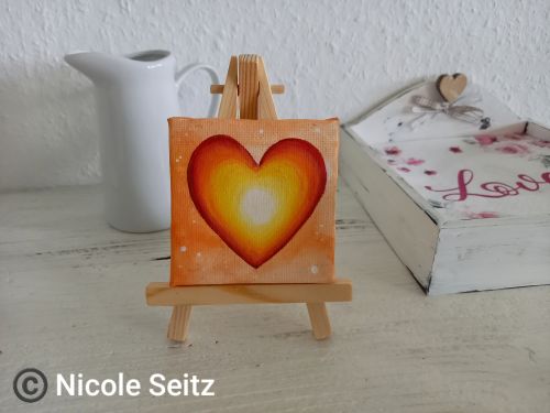 Mini-Bild * Herzöffnung * auf Staffelei * 7 x 7 cm