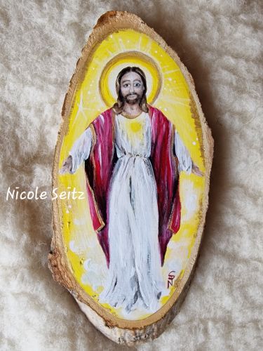 Jesus Christus auf Baumscheibe gemalt * 19,8 x 9 x 1 cm