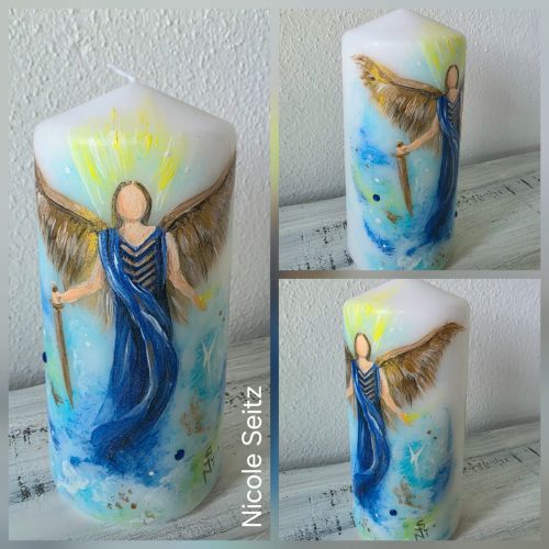 Kerze handbemalt * Erzengel Michael * 15 x 7 cm