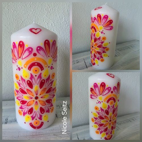 Kerze handbemalt * Mandala * 18 x 8 cm * Ritualkerze