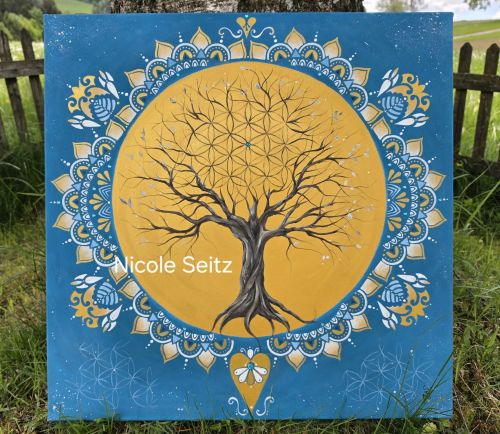 Leinwandbild (Original) * Lebensbaum * 70 x 70 cm * Kraftbaum * Mandala * Blume des Lebens