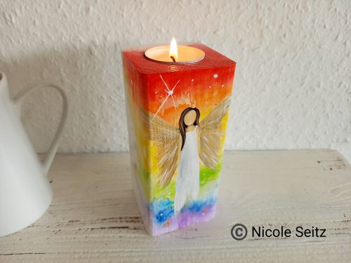 Engellicht aus Holz * Regenbogen * handbemalt