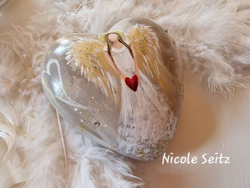 Herz * Engel * handbemalt * 10 x 10 x 4 cm * Keramik