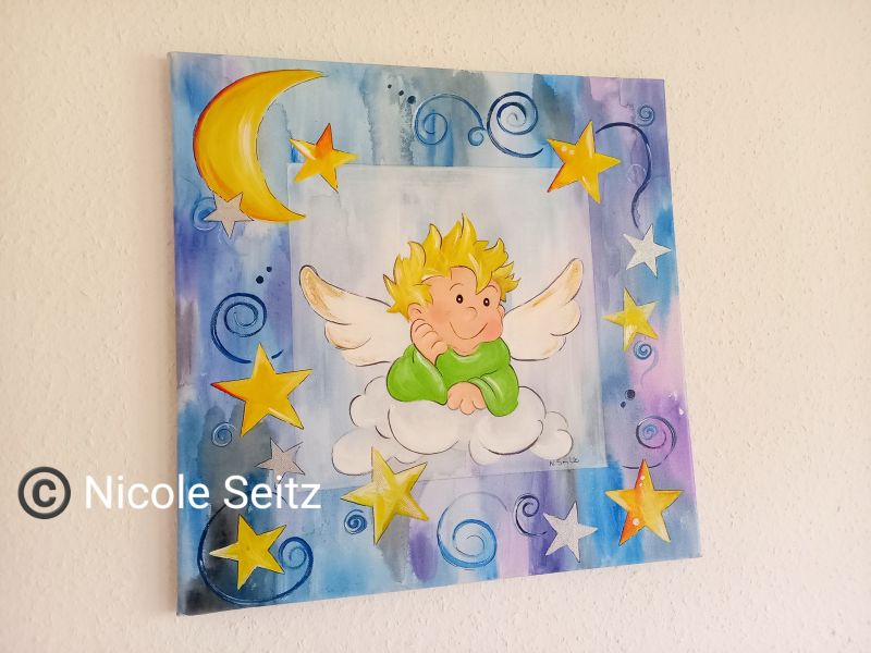 Schutzengel-Bild * Geburt * Taufe * mit Daten * 50 x 50 cm