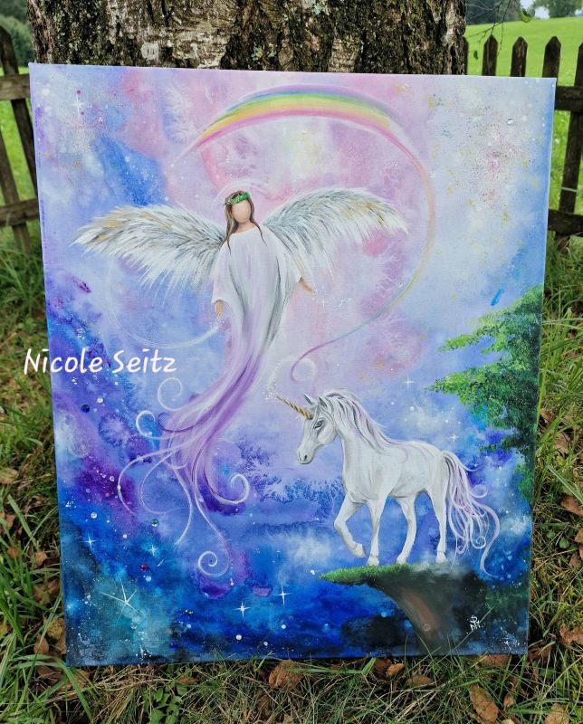 Leinwandbild (Original) Engel "Magische Einhornverbindung", Nicole Seitz