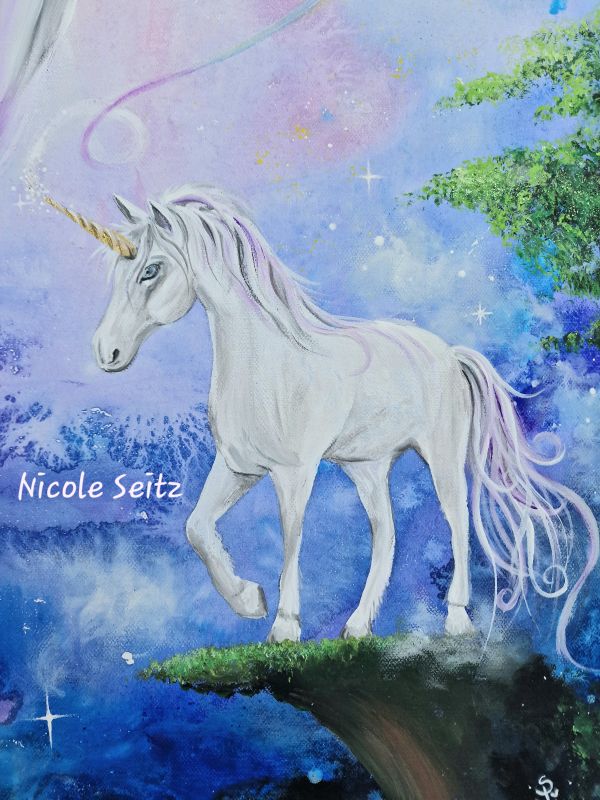 Leinwandbild (Original) * Engel "Magische Einhornverbindung" 50 x 60 cm