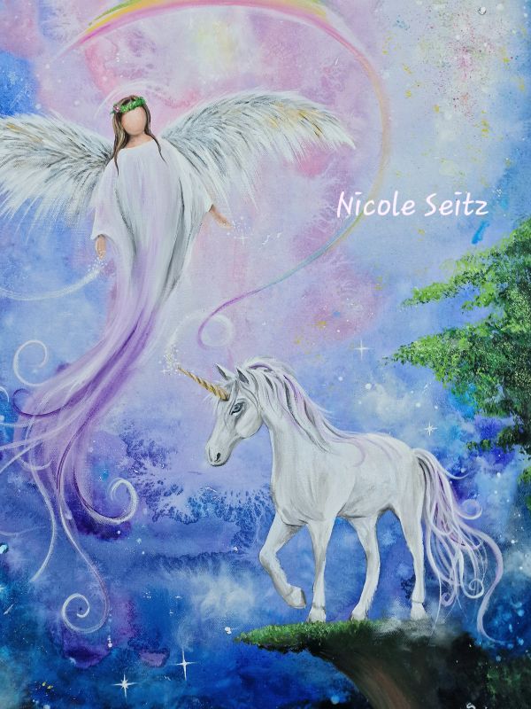 Leinwandbild (Original) * Engel "Magische Einhornverbindung" 50 x 60 cm