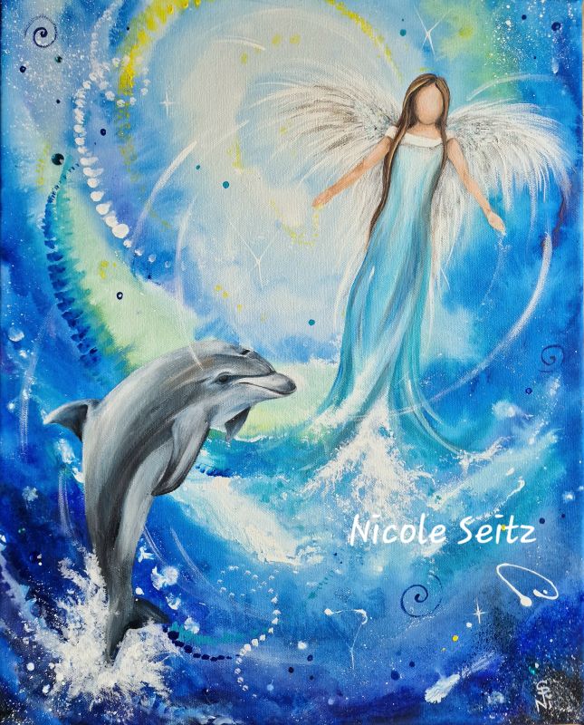 Leinwandbild (Original) * Engel "Heilsame Delfinverbindung" 40 x 50 cm