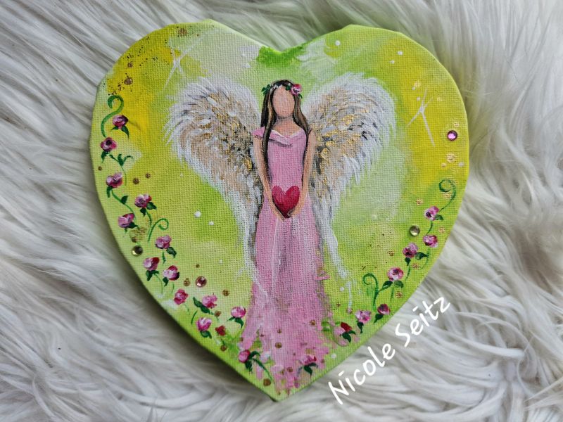 Leinwandbild (Original) * Rosenengel * 15 x 15 cm * Engelbild Herzform