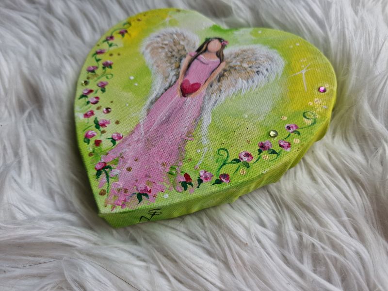 Leinwandbild (Original) * Rosenengel * 15 x 15 cm * Engelbild Herzform