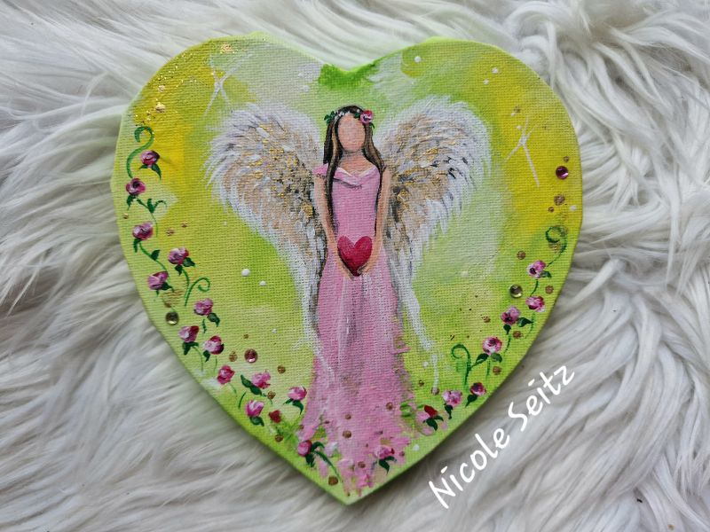 Leinwandbild (Original) * Rosenengel * 15 x 15 cm * Engelbild Herzform