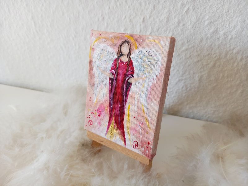 Engel auf Mini-Leinwand * 7 x 9 cm * mit Staffelei - Kraftengel