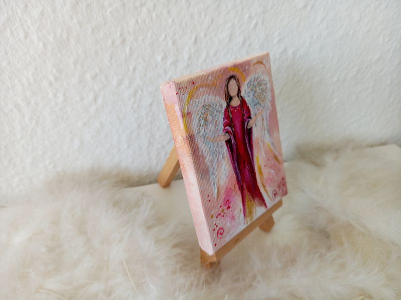 Engel auf Mini-Leinwand * 7 x 9 cm * mit Staffelei - Kraftengel