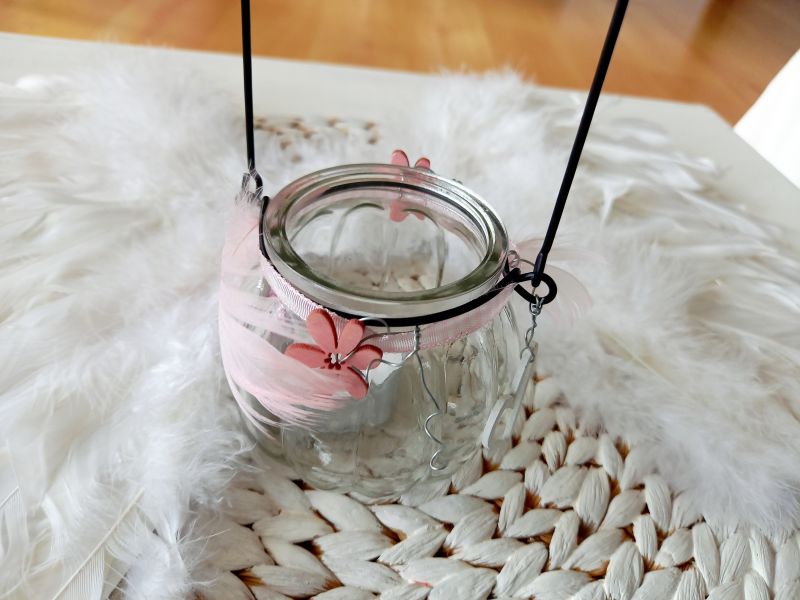 Teelichtglas mit Aufhängebügel * Rosa