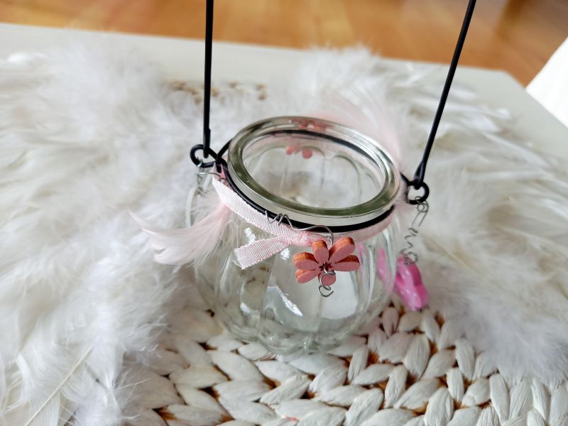 Teelichtglas mit Aufhängebügel * Rosa