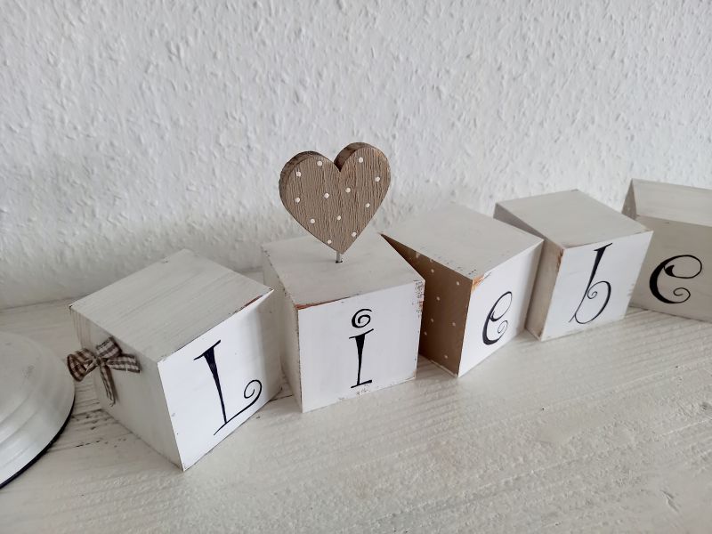 Deko-Würfel * LIEBE * Shabby * Landhaus * Weiß-Beige * 6 x 6 x 6 cm