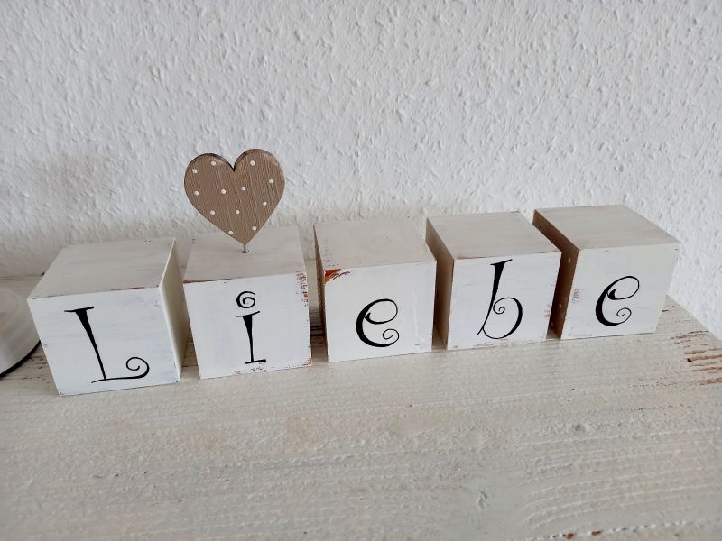 Deko-Würfel * LIEBE * Shabby * Landhaus * Weiß-Beige * 6 x 6 x 6 cm