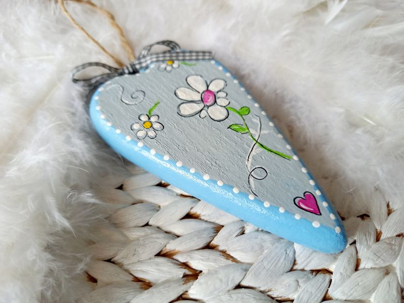 Hänger Herz * Blume * Blau-Grau