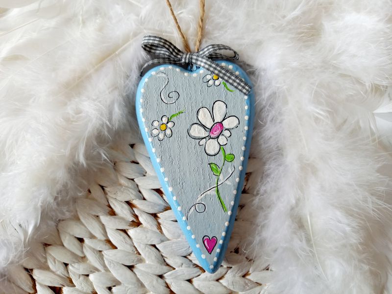 Hänger Herz * Blume * Blau-Grau