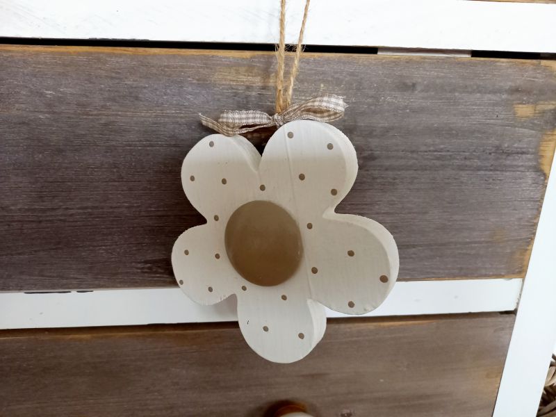 Holzblume * Pünktchen * Beige/Weiß * 11,5 x 1,5 cm