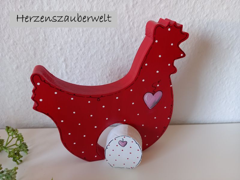 Huhn mit Osterei * Pünktchen * Rot-Weiß-Rosa * 17 x 15,5 x 2 cm * zum Aufstellen