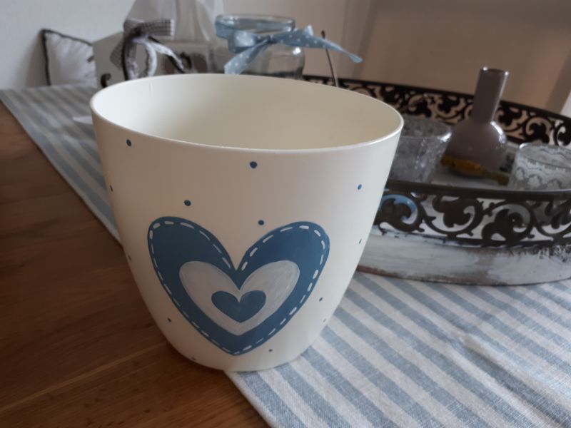Übertopf * handbemalt * Kunststoff * Herz * Rauchblau