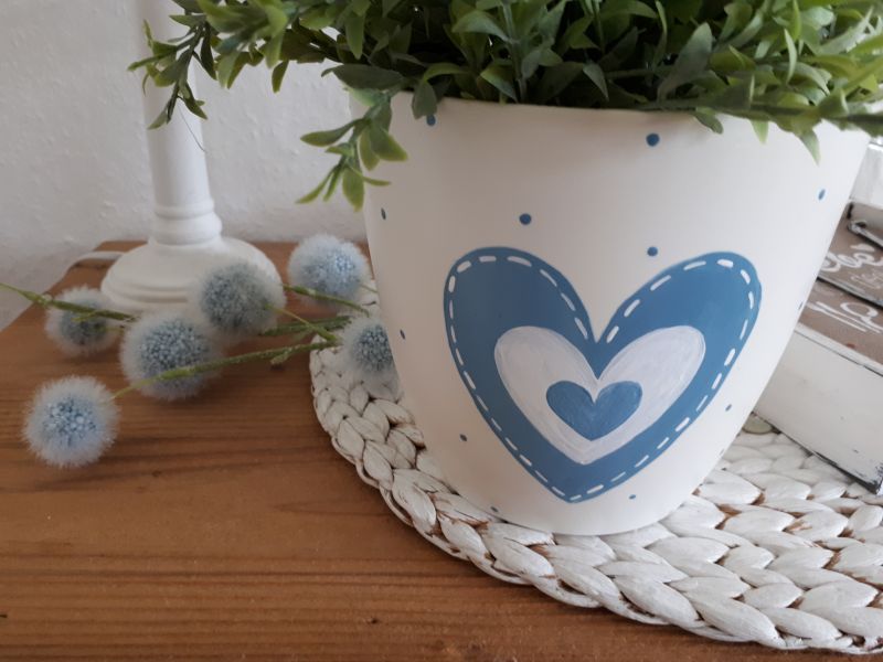 Übertopf * handbemalt * Kunststoff * Herz * Rauchblau