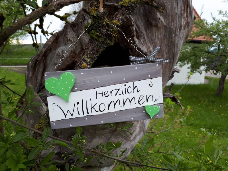 Türschild * WILLKOMMEN * Herz * Beige-Hellgrün