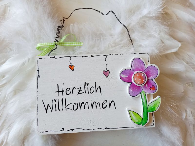 Türschild * Blume * Herzlich Willkommen * Herz